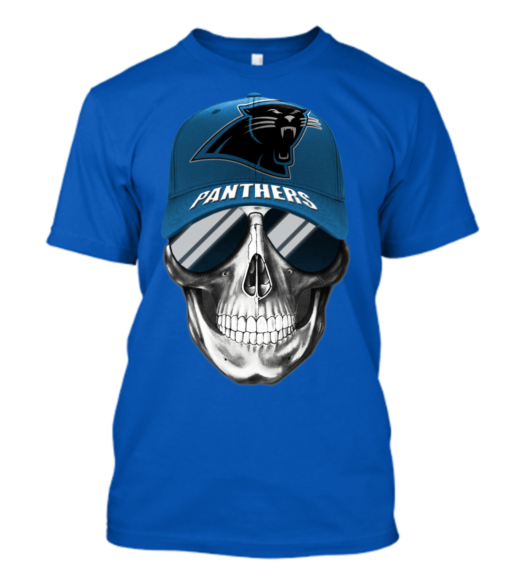 Carolina Panthers Skull Wearing Team Hat And Sunglasses T-Shirt