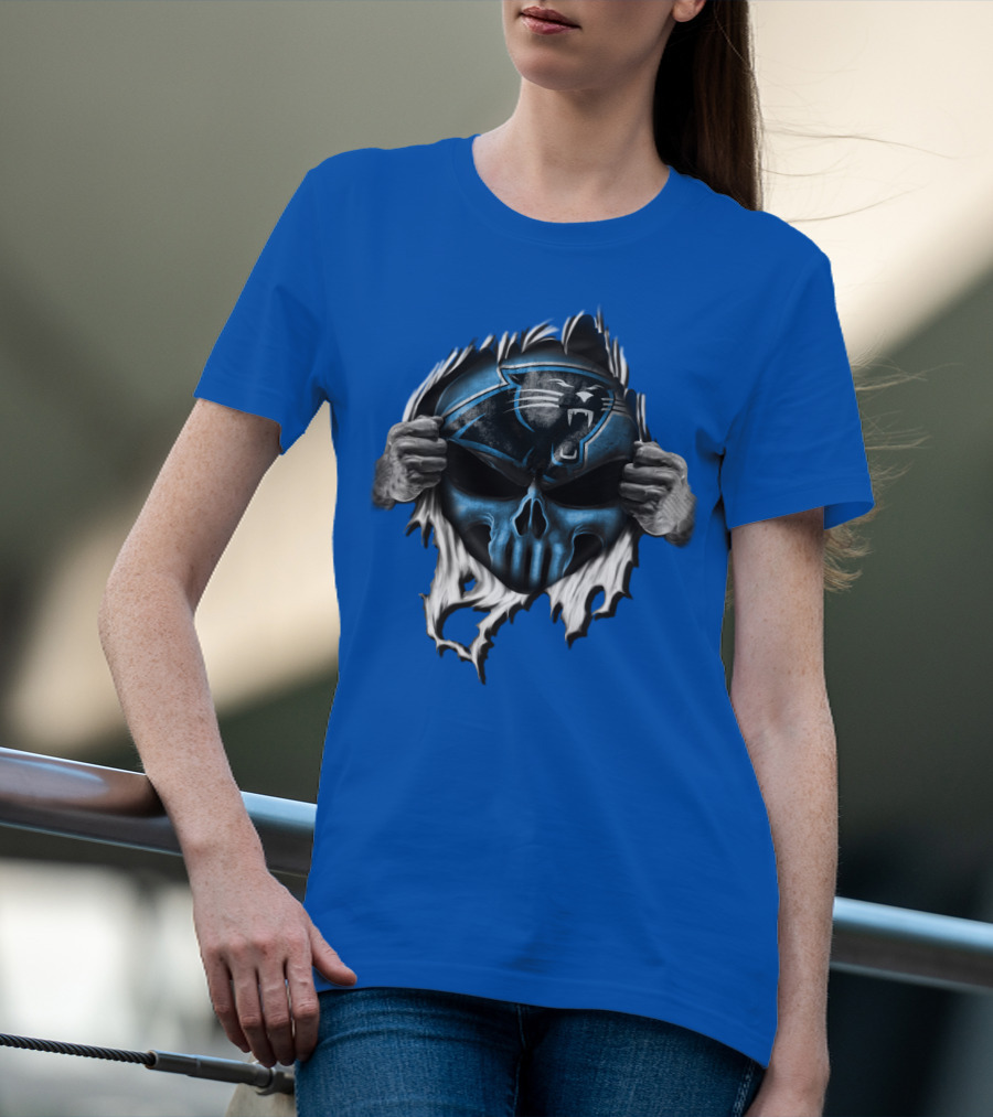 Carolina Panthers Skull Logo Rip T-Shirt
