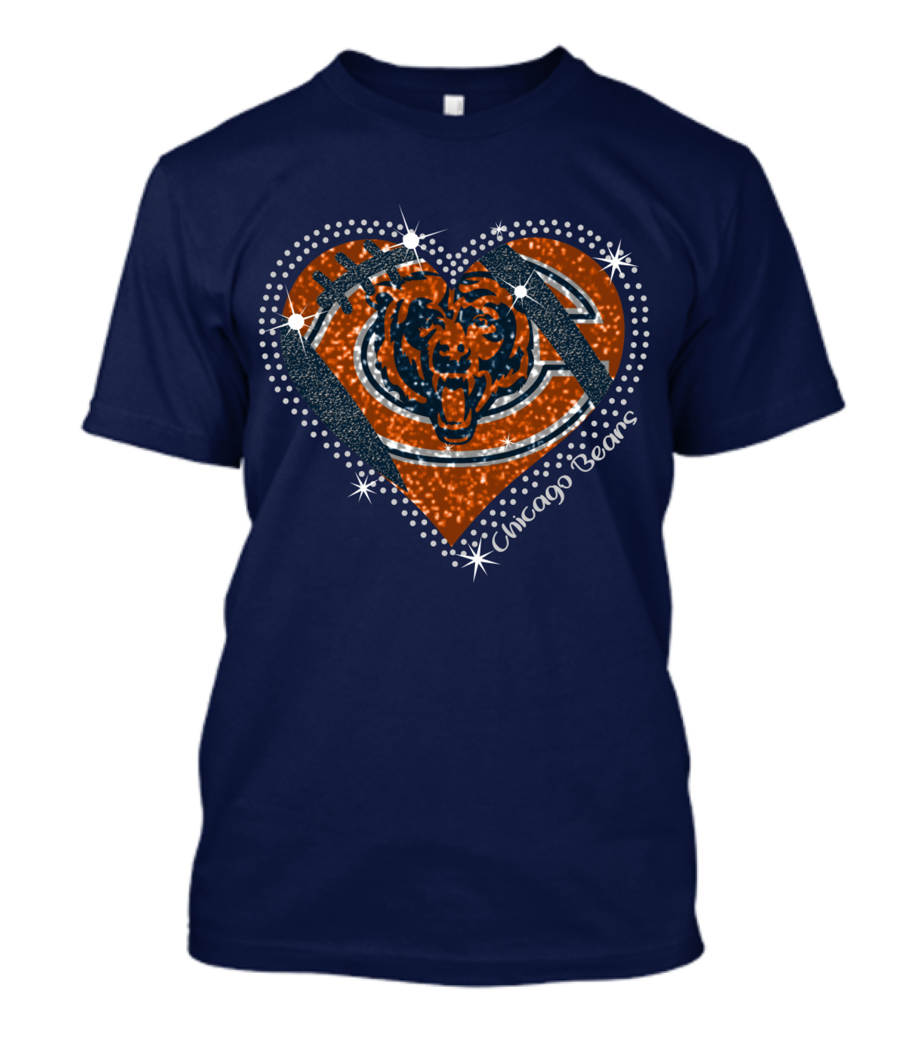 Chicago Bears Heart Logo Football Sparkle T-Shirt