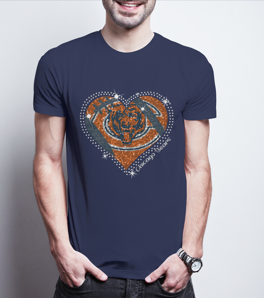 Chicago Bears Heart Logo Football Sparkle T-Shirt