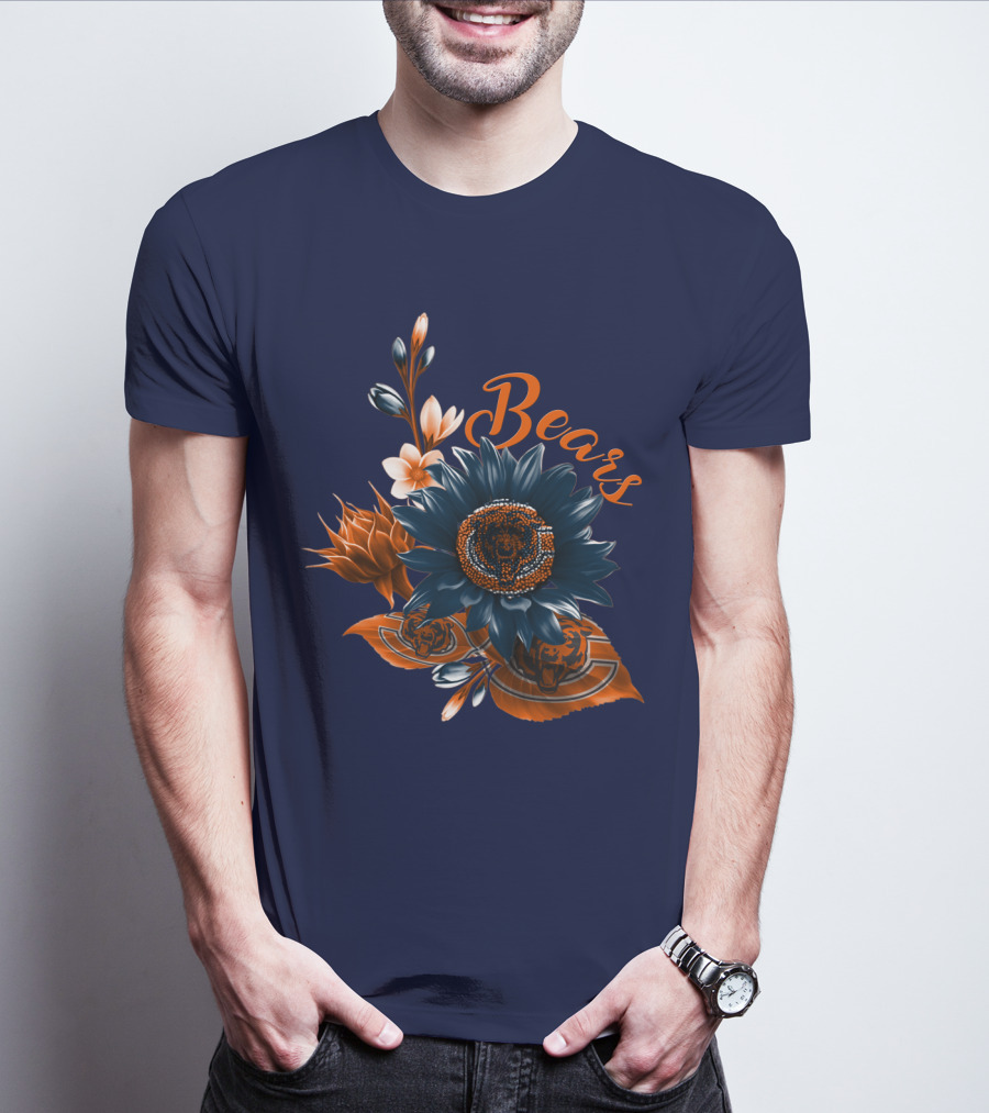 Bears Floral Design With Chicago Bears T-Shirt