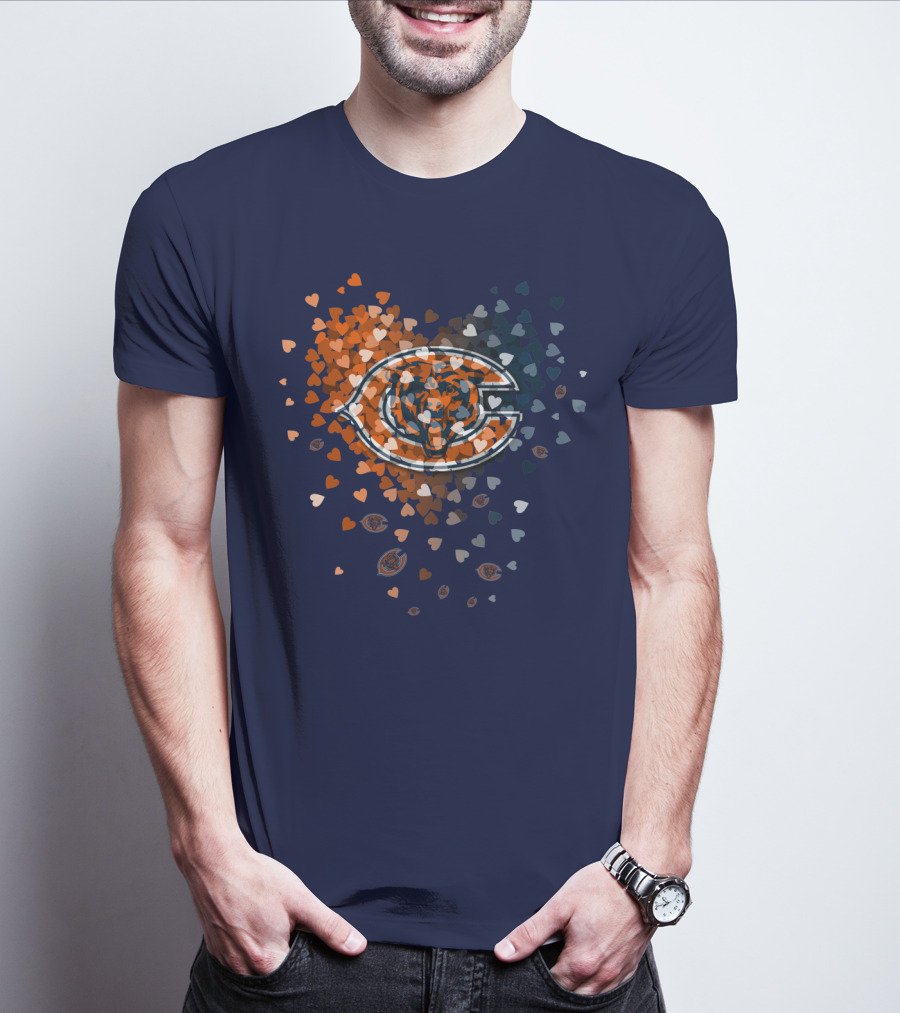 Chicago Bears Heart Logo In Orange And Navy Hearts T-Shirt