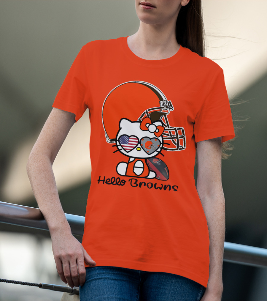 Hello Browns Cleveland Browns Football Helmet Heart Glasses T-Shirt