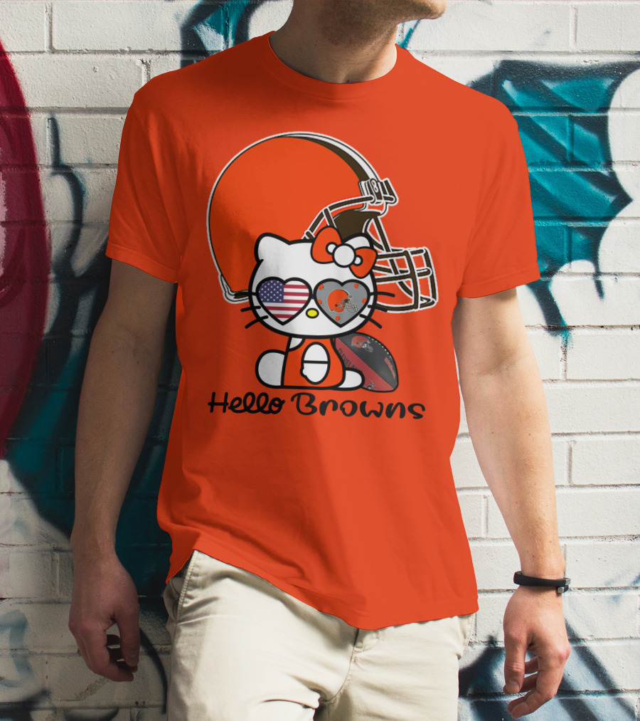 Hello Browns Cleveland Browns Football Helmet Heart Glasses T-Shirt