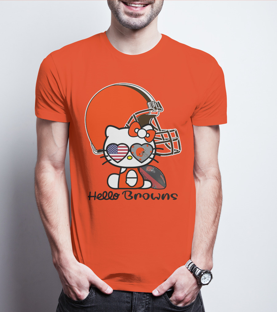 Hello Browns Cleveland Browns Football Helmet Heart Glasses T-Shirt