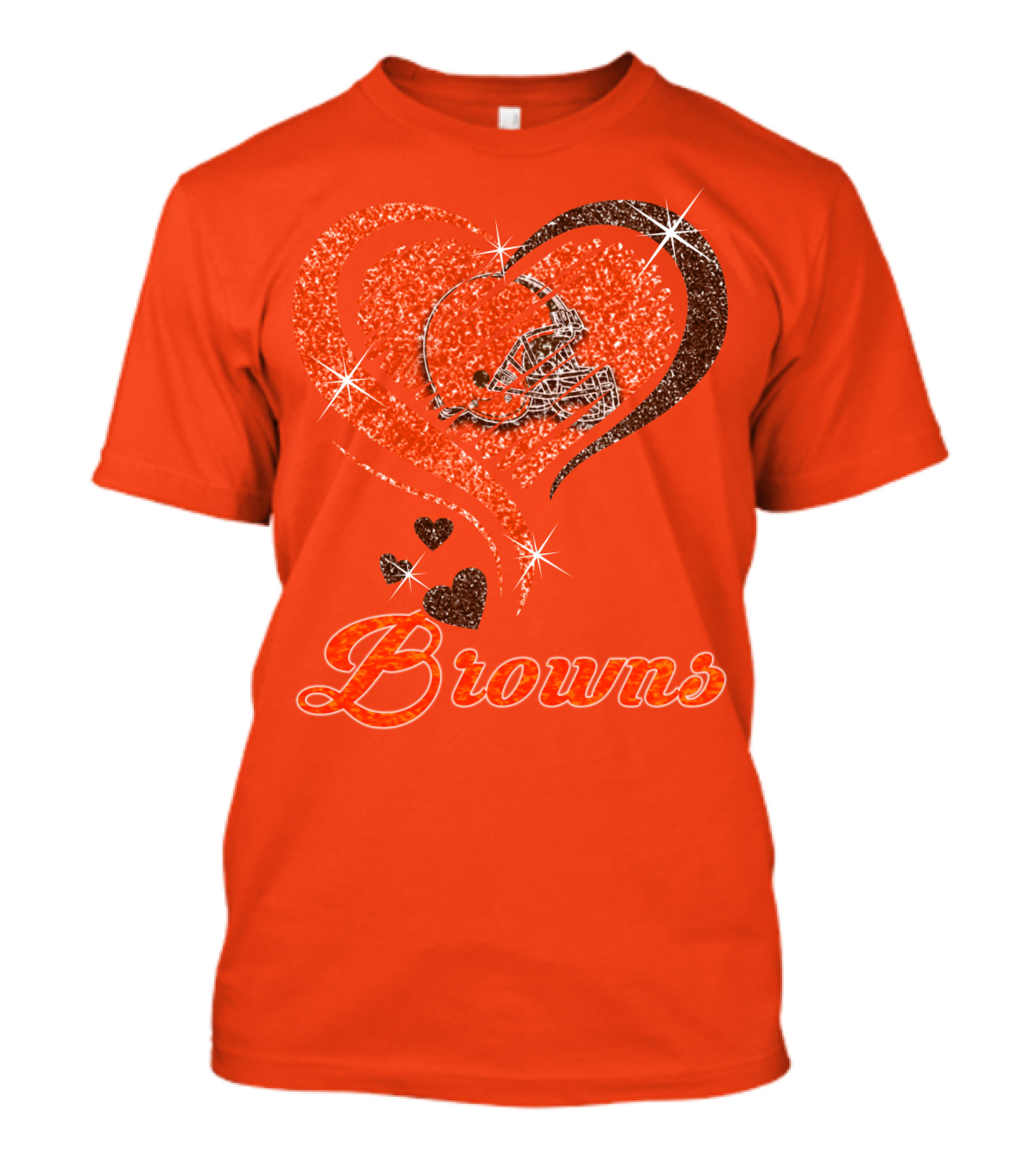 Browns Heart Helmet Sparkle Design Orange T-Shirt