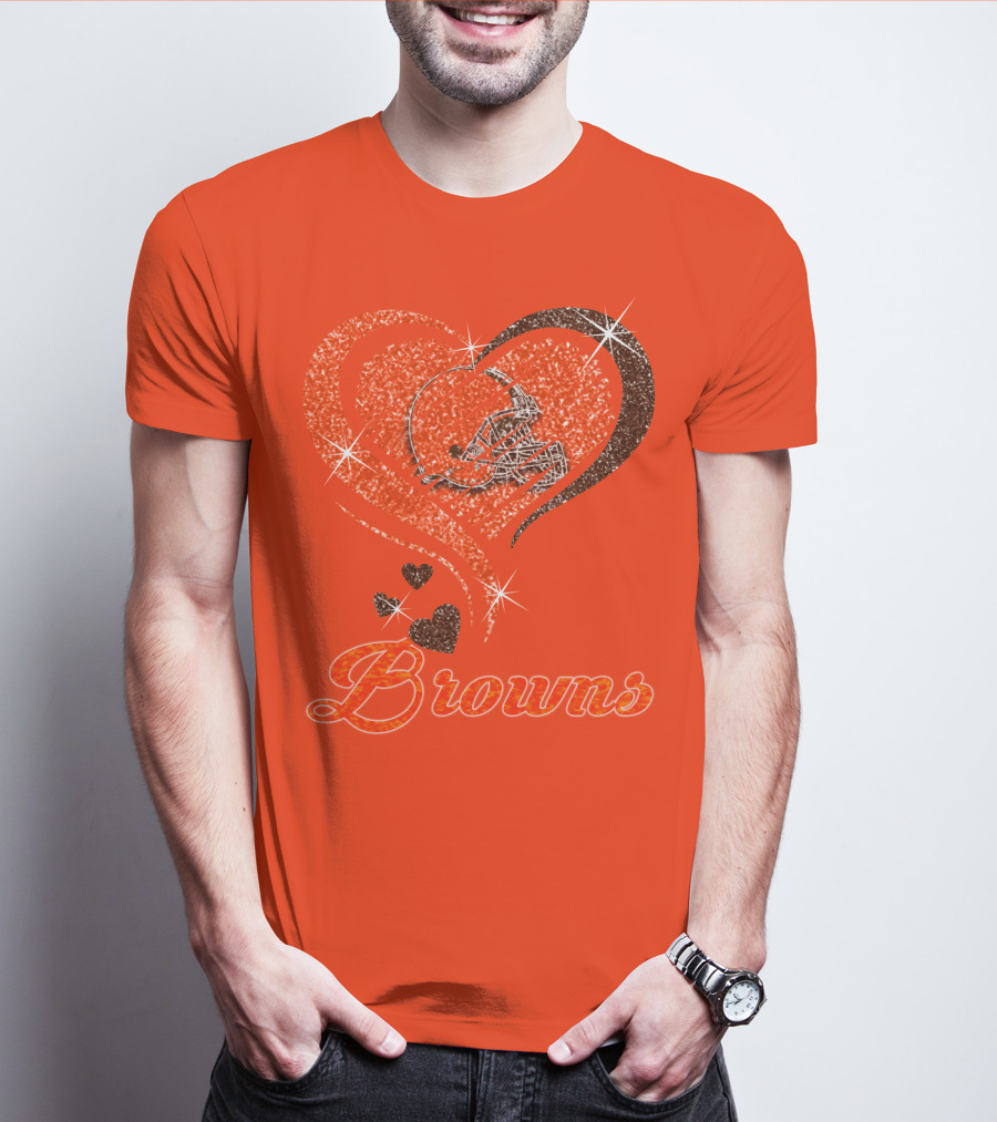 Browns Heart Helmet Sparkle Design Orange T-Shirt