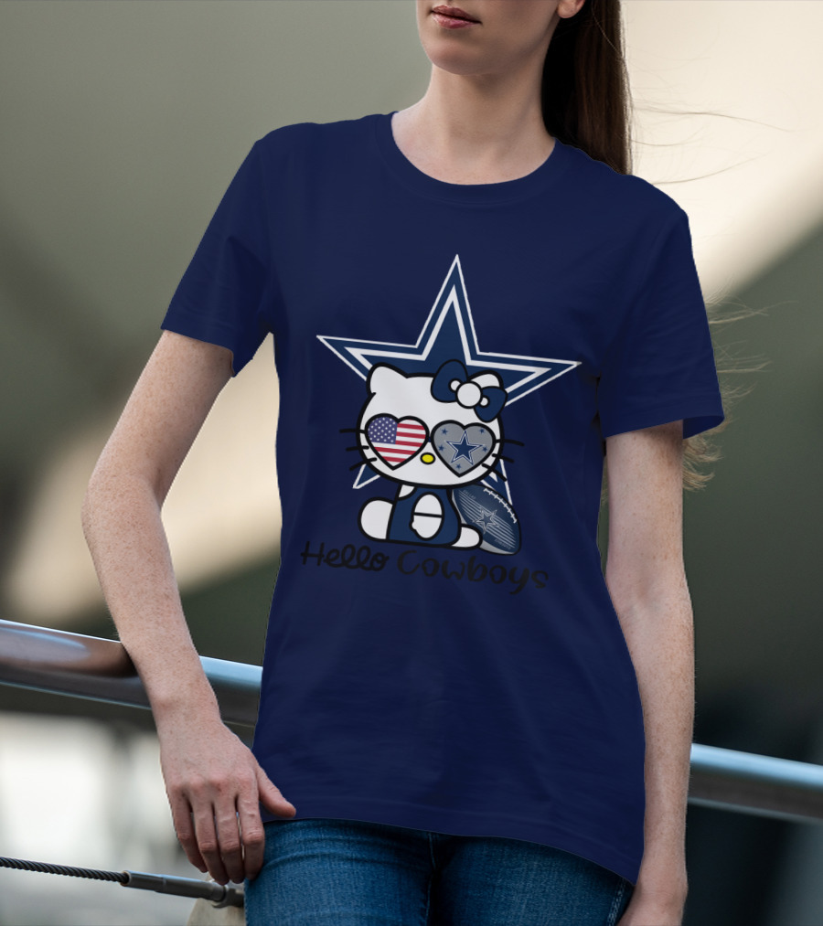 Hello Cowboys Dallas Cowboys Star American Flag Football T-Shirt