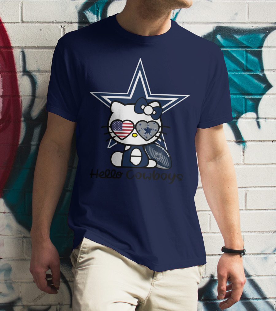 Hello Cowboys Dallas Cowboys Star American Flag Football T-Shirt