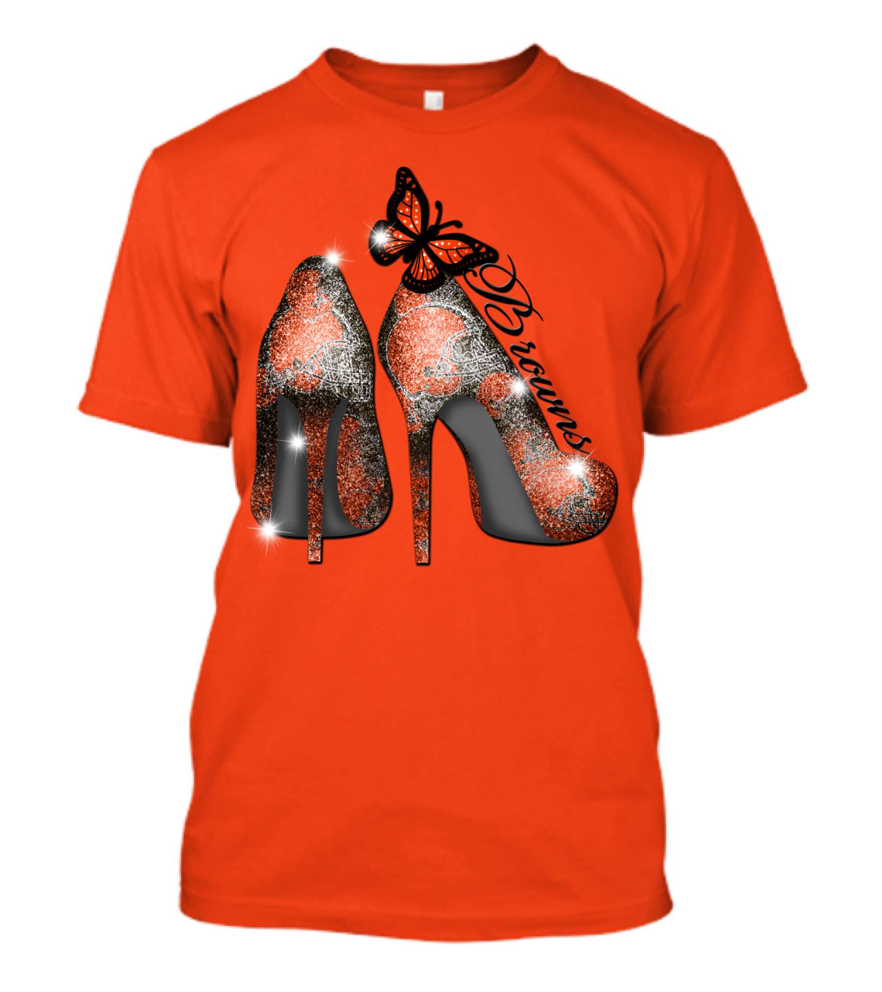 Cleveland Browns High Heels Butterfly Sparkle T-Shirt