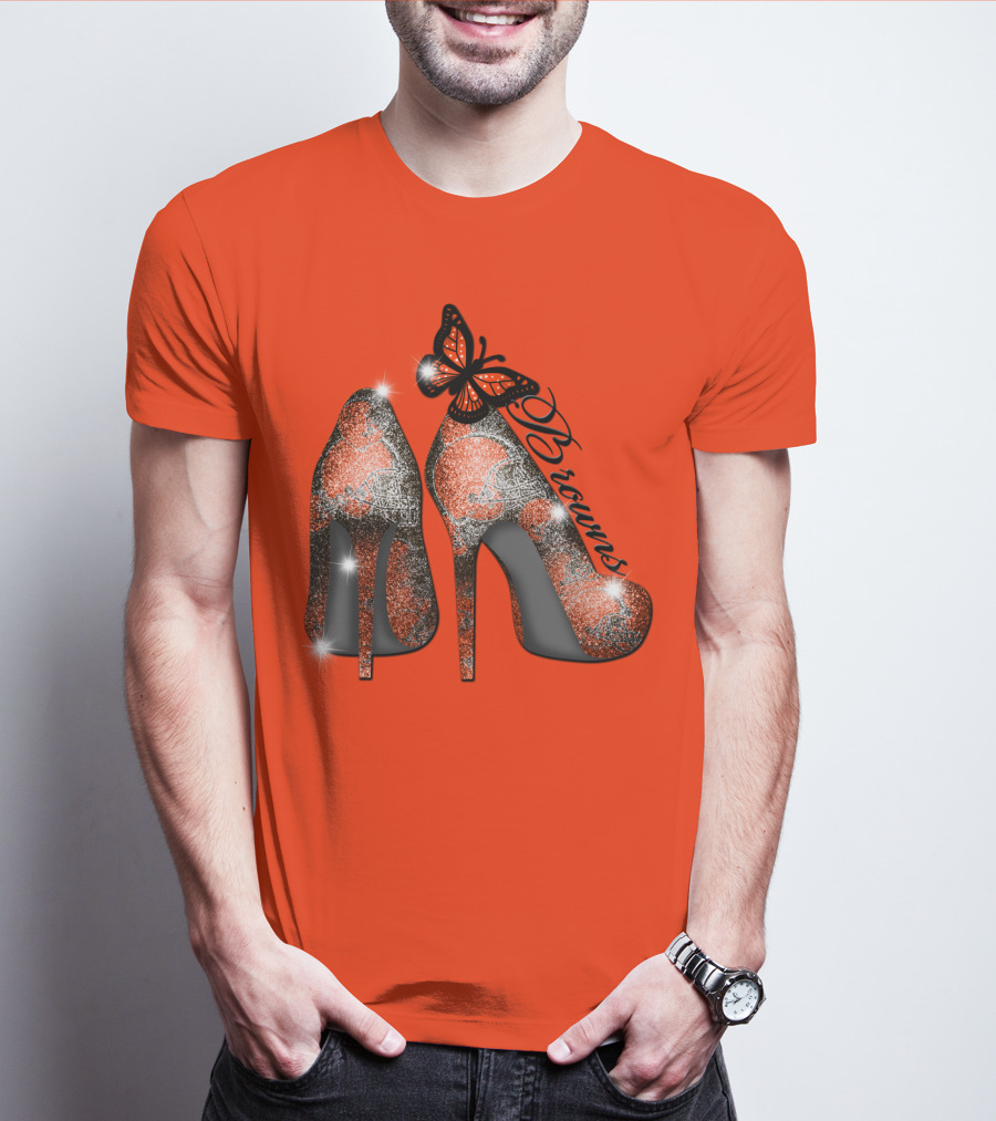 Cleveland Browns High Heels Butterfly Sparkle T-Shirt