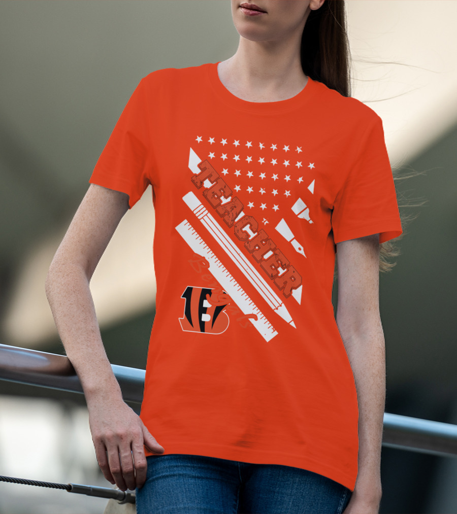 Cincinnati Bengals Teacher Stars Stripes Ruler T-Shirt
