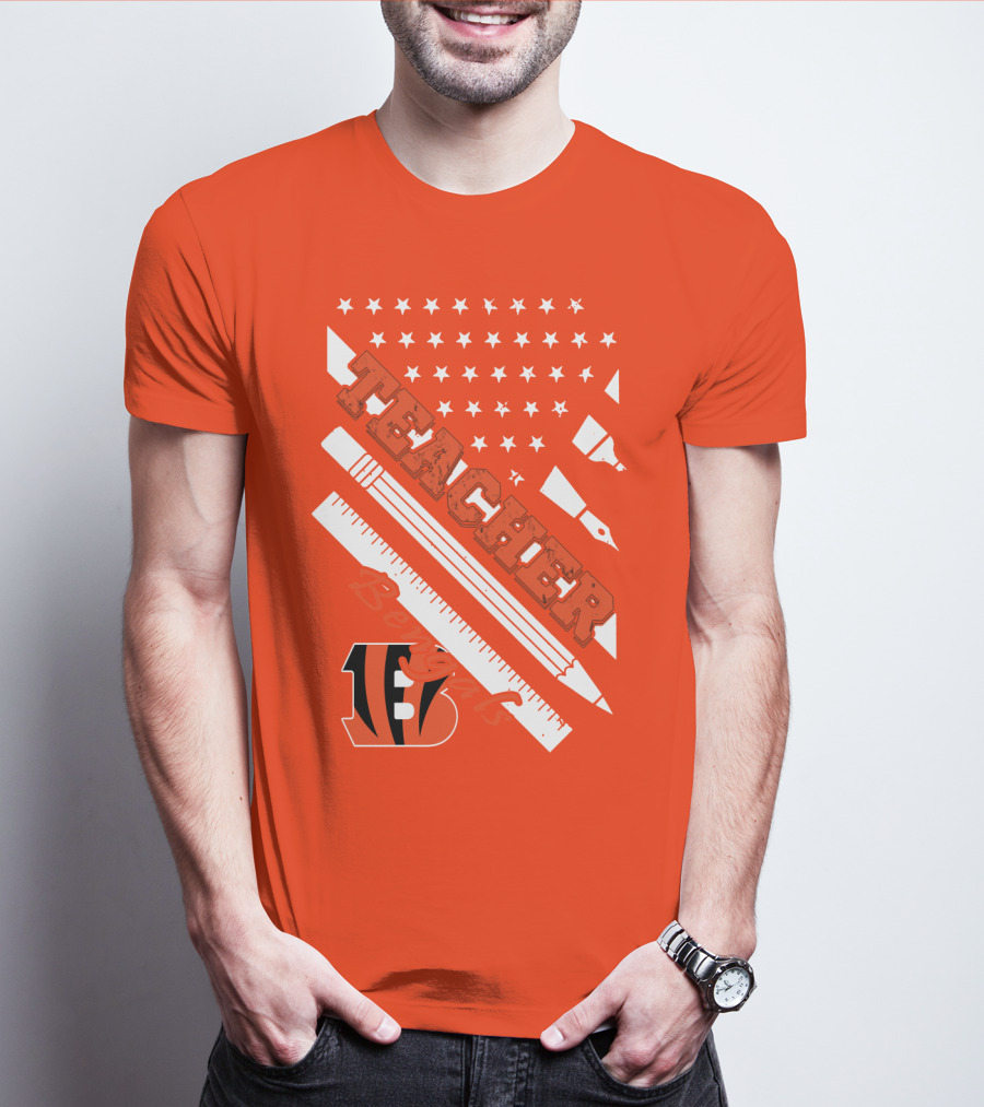 Cincinnati Bengals Teacher Stars Stripes Ruler T-Shirt
