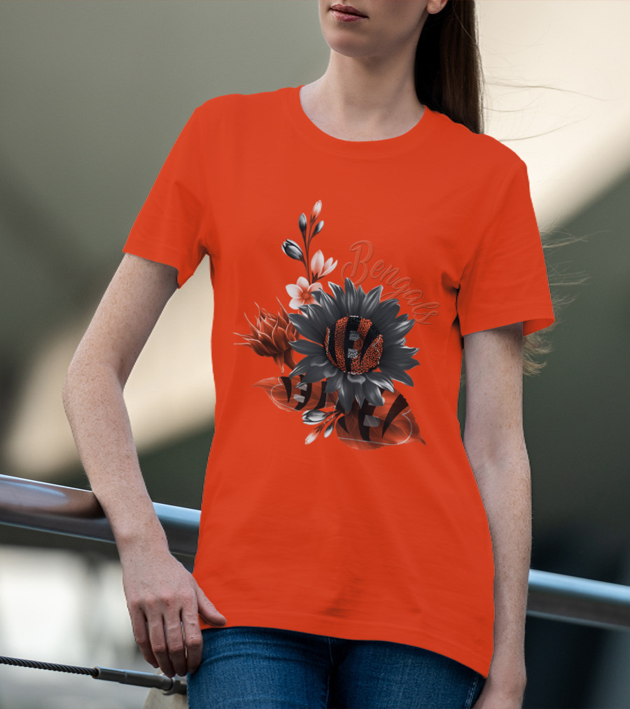 Bengals Flower Graphic With Orange And Black Elements T-Shirt