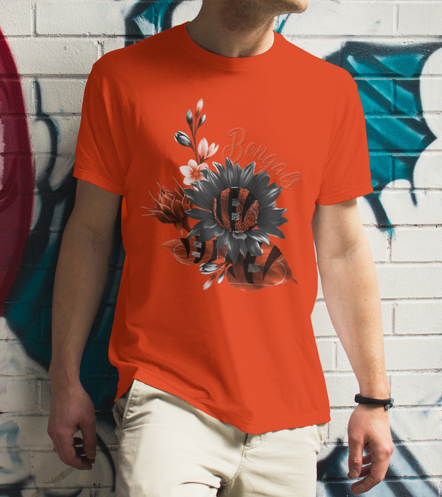 Bengals Flower Graphic With Orange And Black Elements T-Shirt