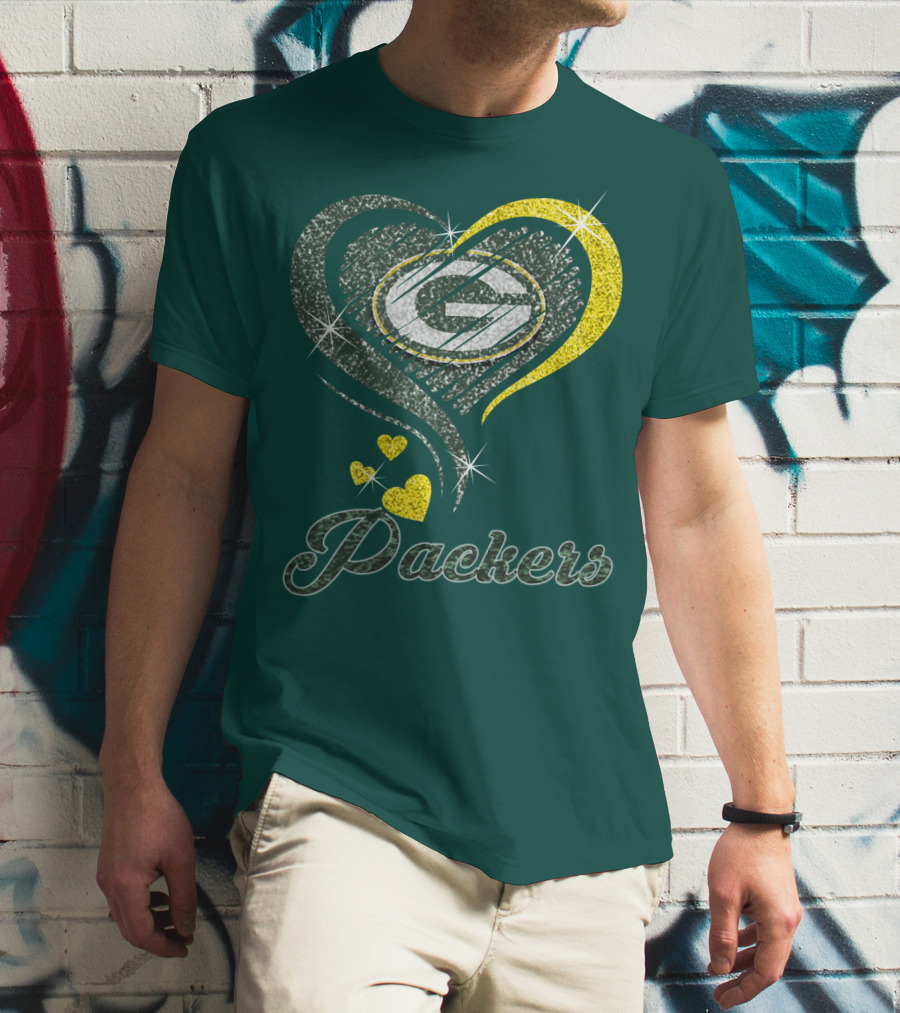 Green Bay Packers Heart Logo Sparkle T-Shirt