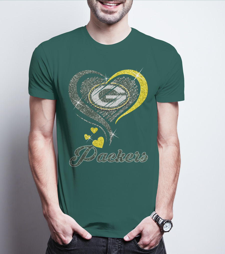 Green Bay Packers Heart Logo Sparkle T-Shirt