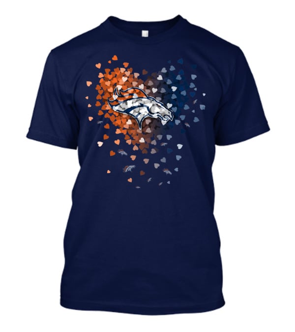 Denver Broncos Heart Logo With Orange And Blue Hearts T-Shirt