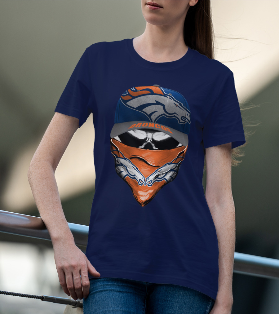 Denver Broncos Football Fan Skull Bandana Hat T-Shirt