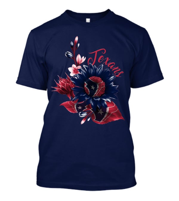 Houston Texans Blossom With Red White And Blue Star Accents T-Shirt