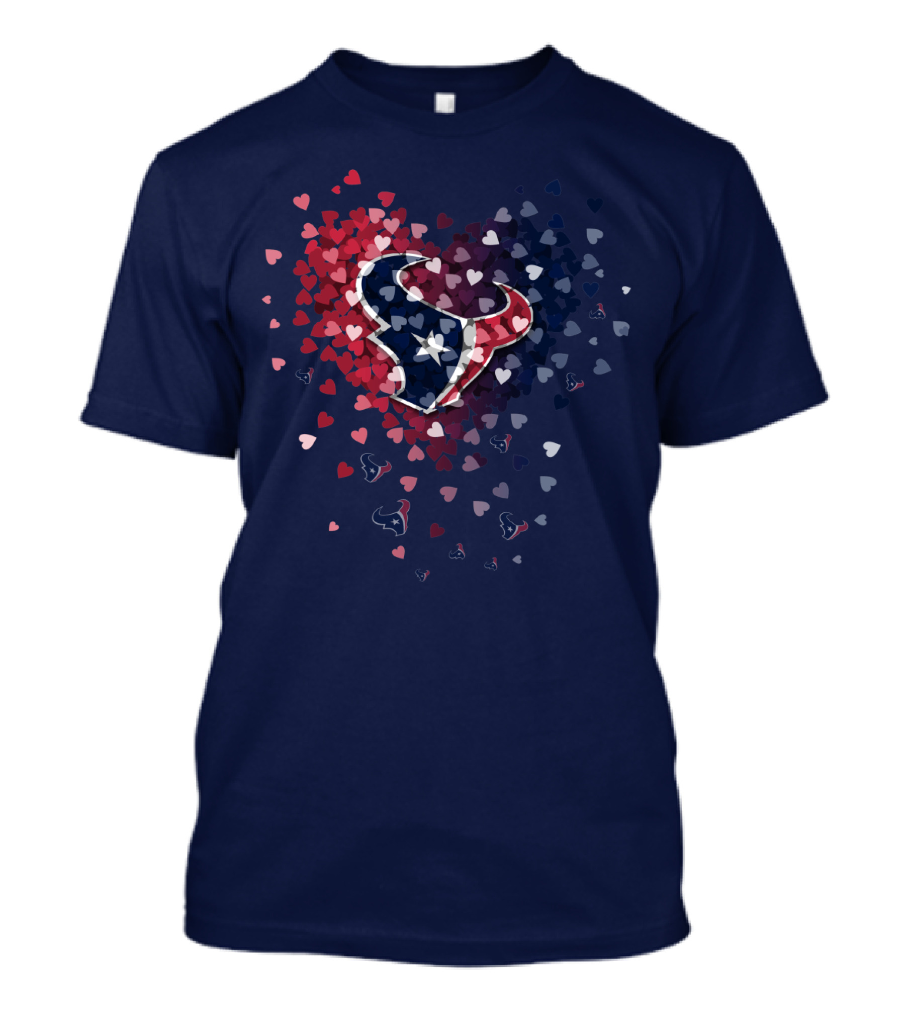 Houston Texans Heart Logo With Red White And Blue Hearts T-Shirt