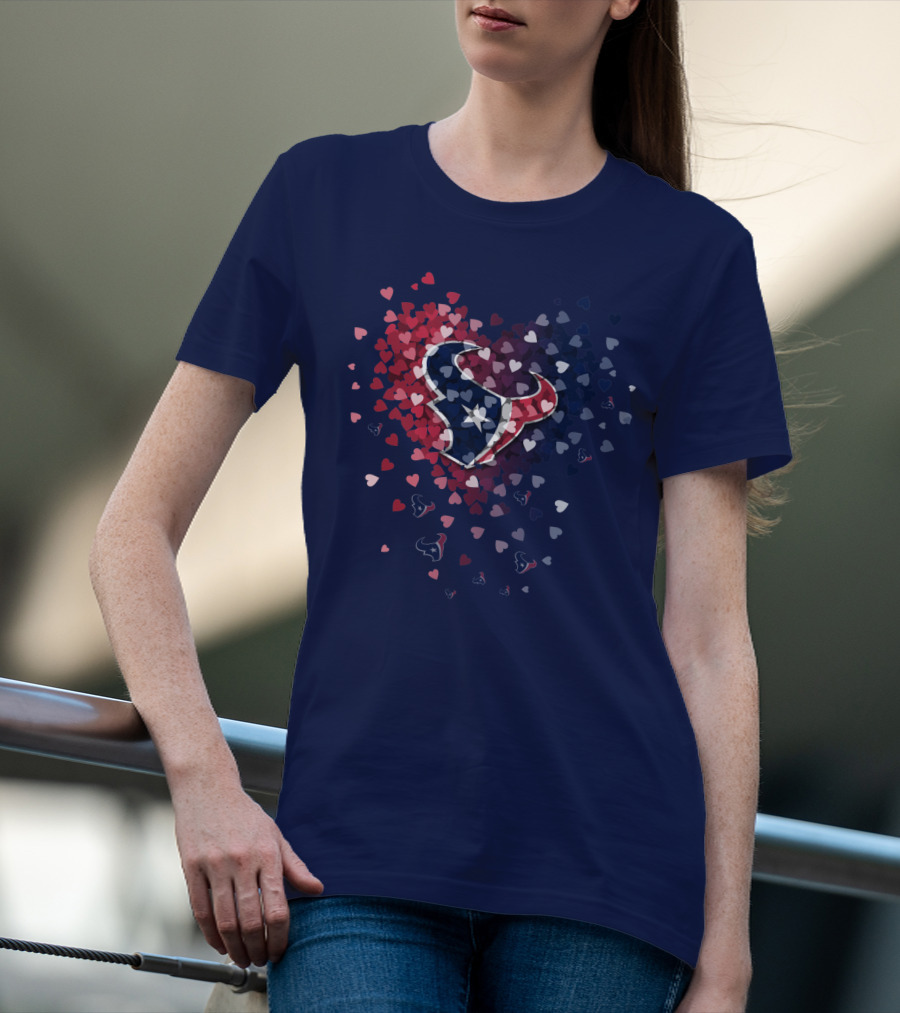 Houston Texans Heart Logo With Red White And Blue Hearts T-Shirt