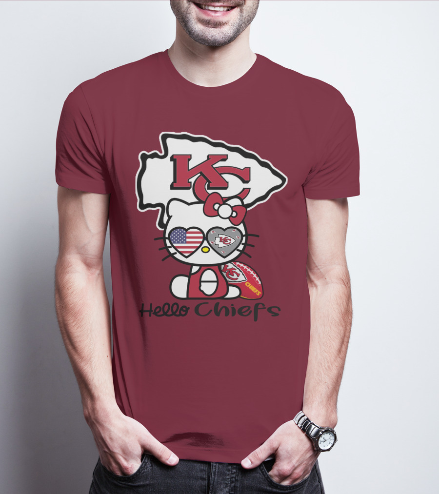 Hello Chiefs Kc Hello Kitty Heart Football American Flag T-Shirt