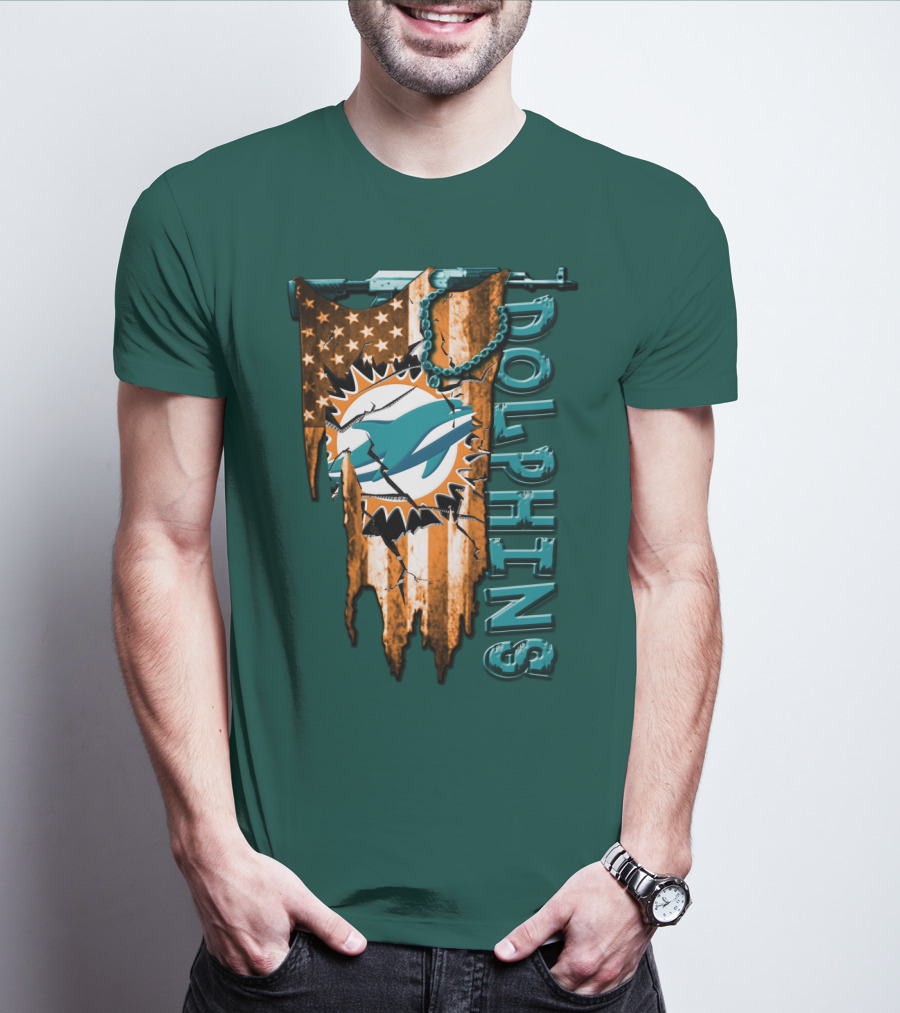 Miami Dolphins Flag And Logo Style With Stars And Stripes T-Shirt