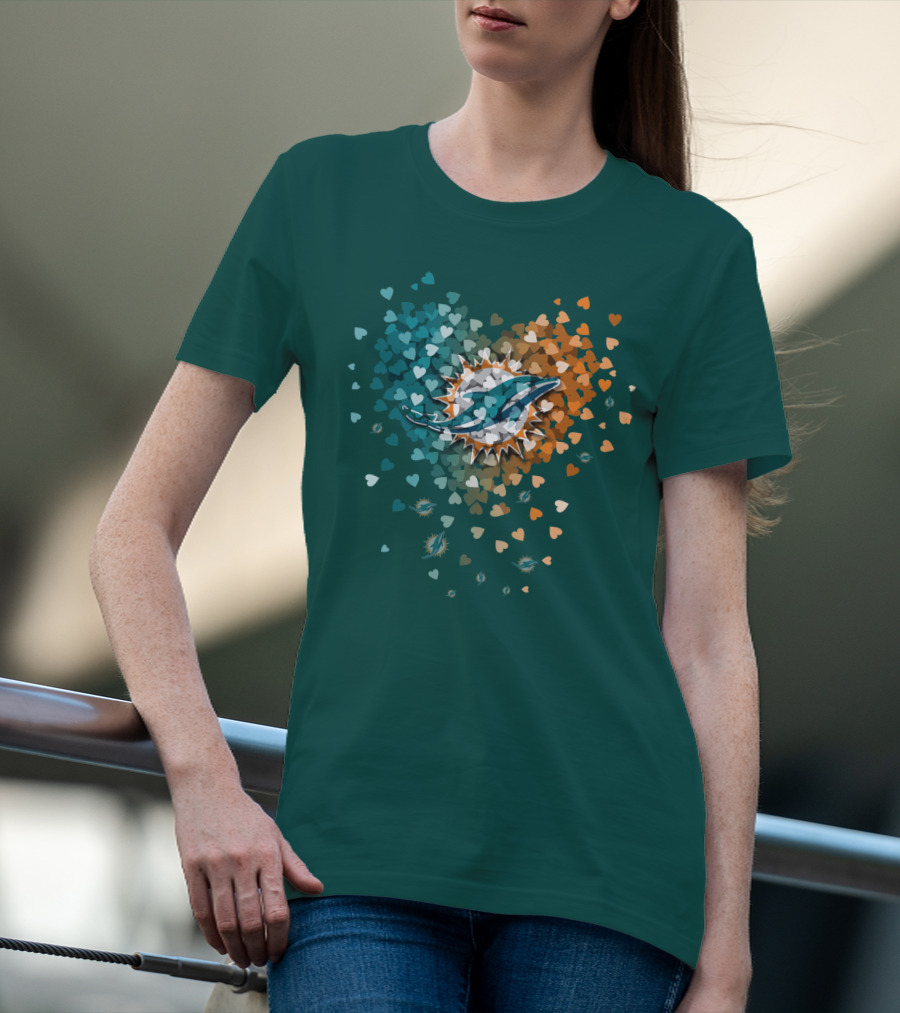 Miami Dolphins Heart Logo With Multicolor Hearts T-Shirt