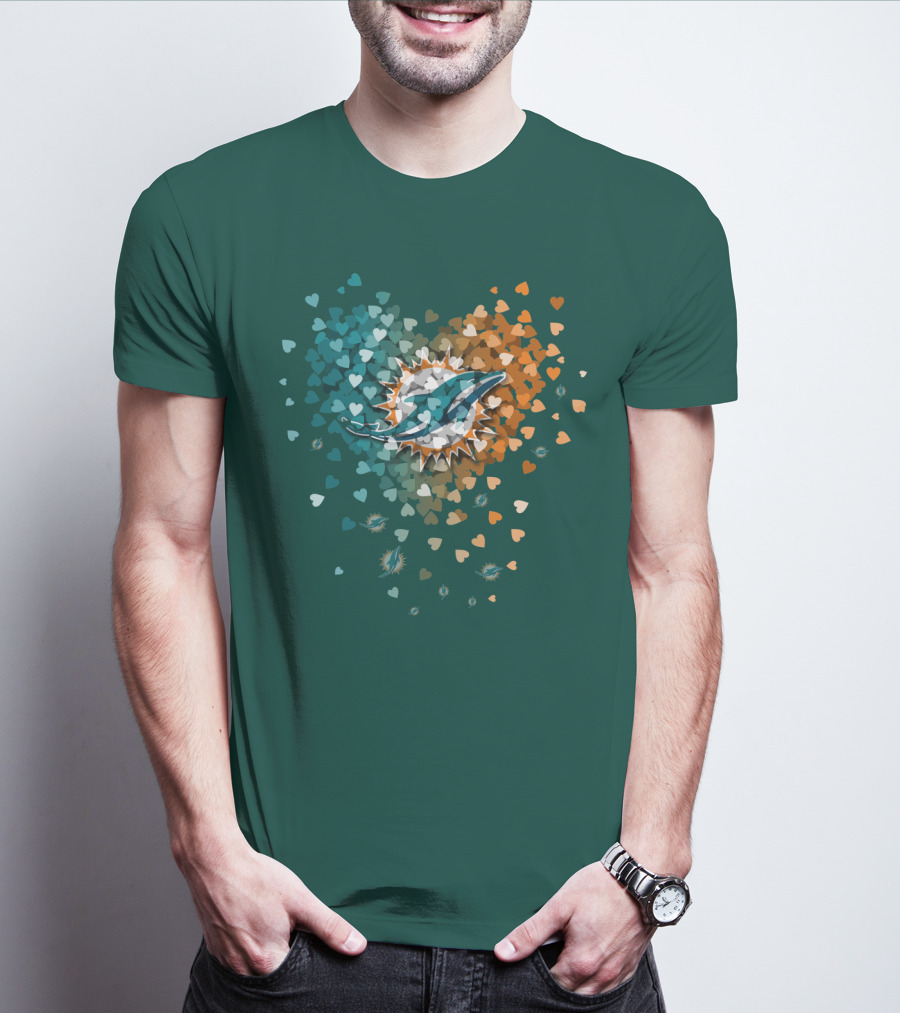 Miami Dolphins Heart Logo With Multicolor Hearts T-Shirt