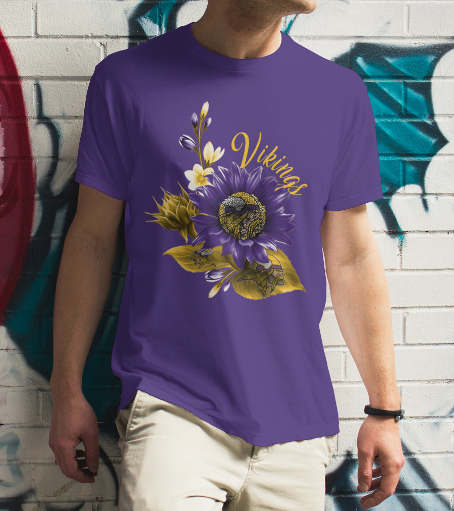 Vikings Minnesota Purple Floral Football Team Badge T-Shirt