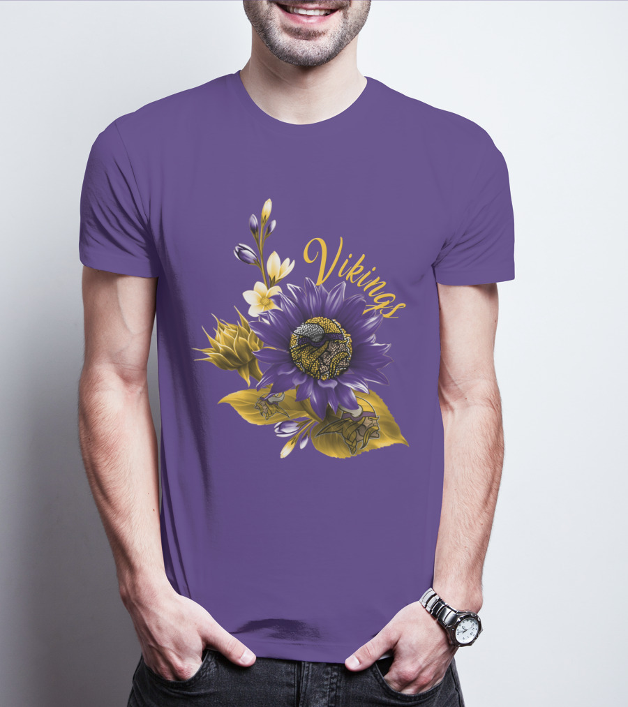 Vikings Minnesota Purple Floral Football Team Badge T-Shirt