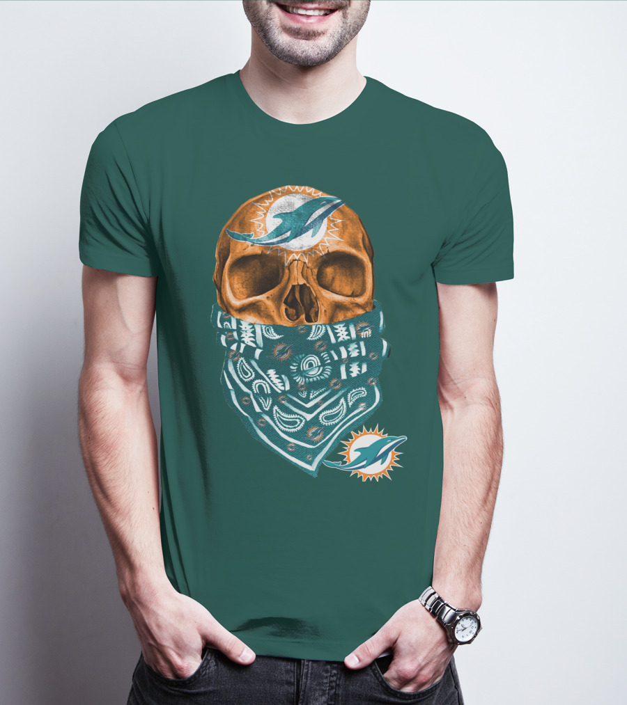 Miami Dolphins Skull Bandana T-Shirt