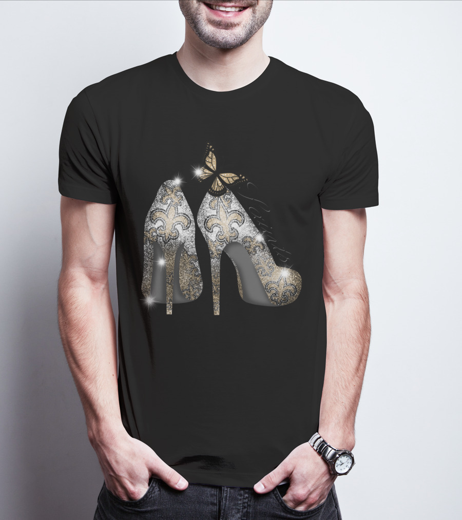 New Orleans Saints High Heels Butterfly Fleur-De-Lis T-Shirt