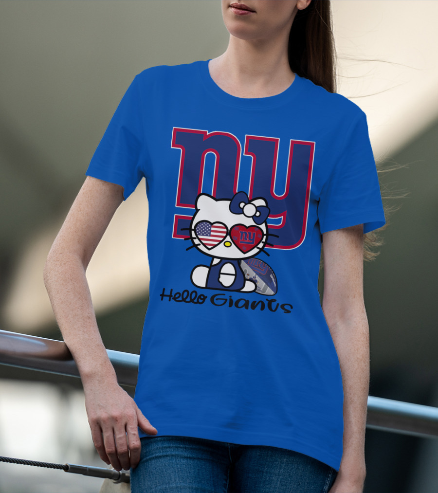 Hello Giants Ny Football Kitty With Heart Sunglasses T-Shirt
