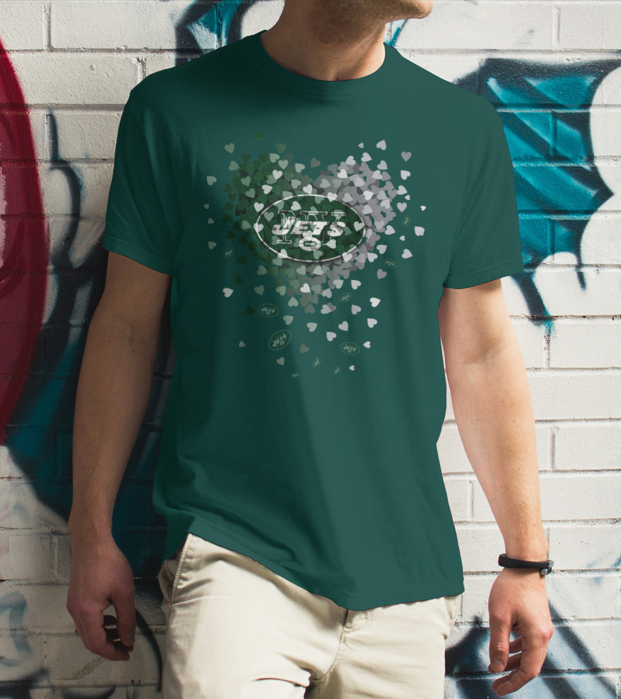 New York Jets Heart Logo With Green White Heart T-Shirt