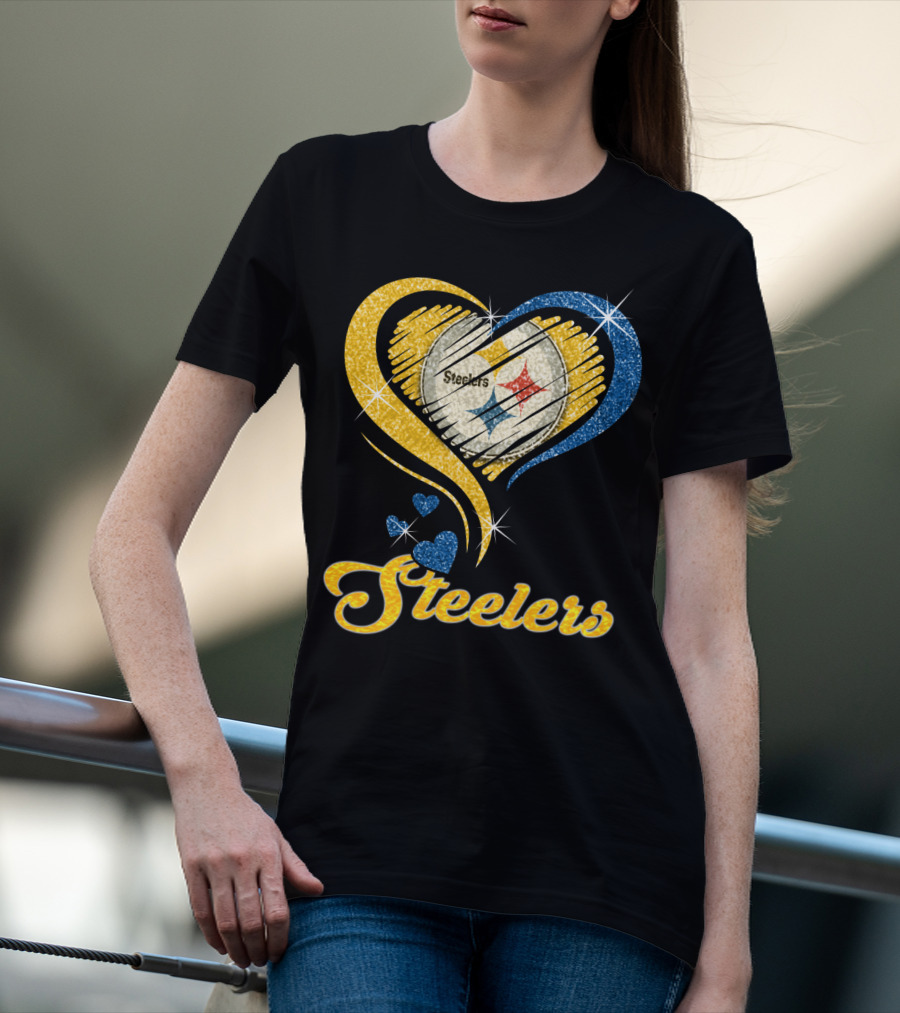 Pittsburgh Steelers Heart And Stars Glitter T-Shirt