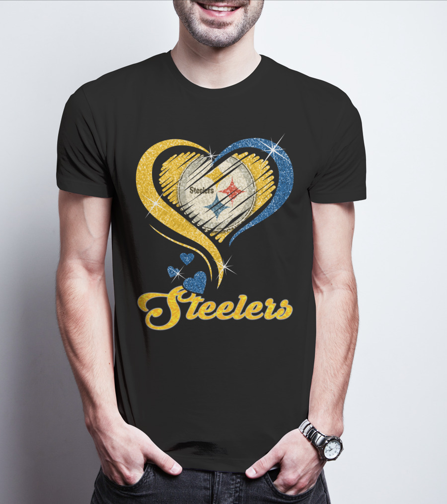 Pittsburgh Steelers Heart And Stars Glitter T-Shirt