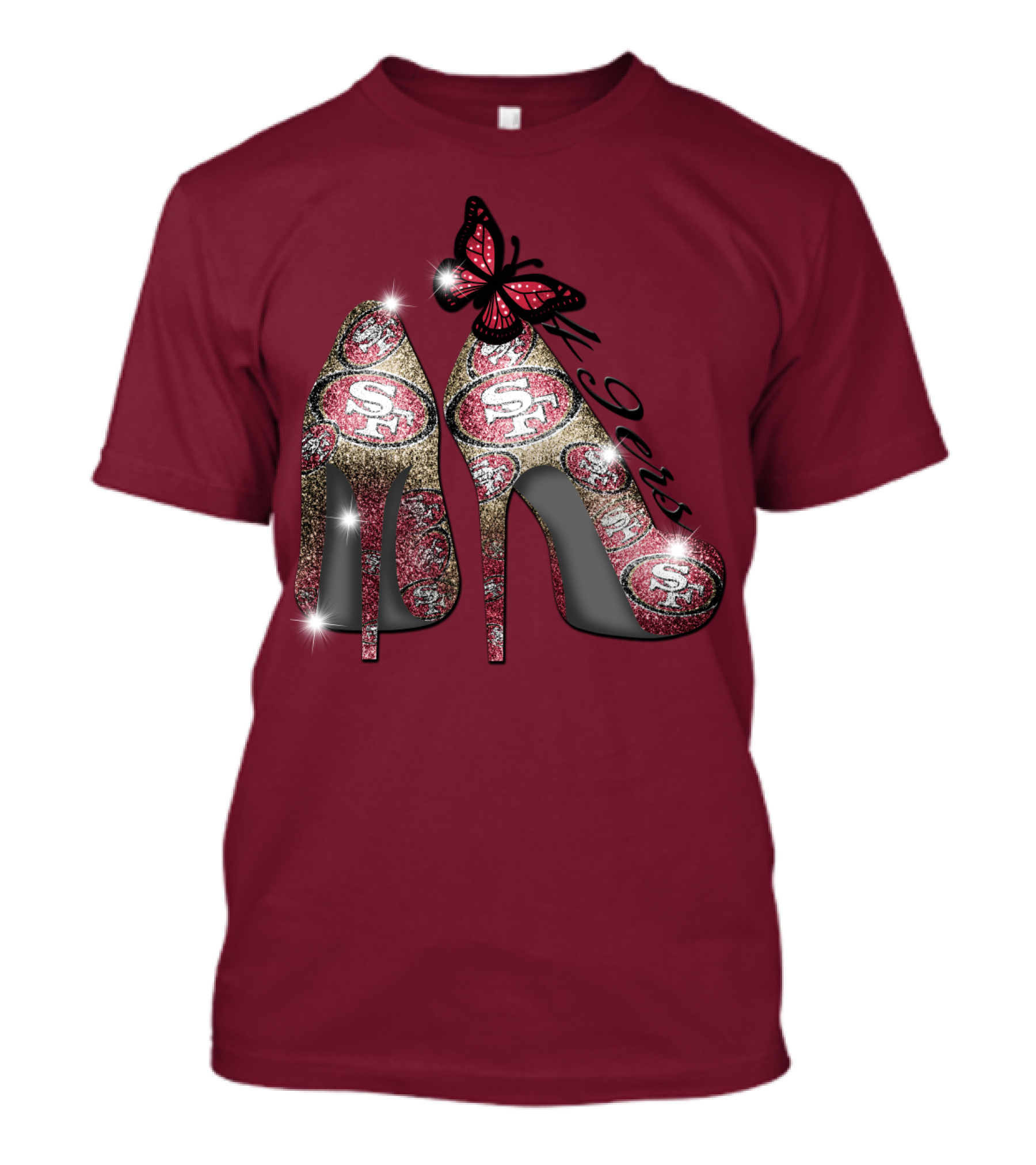 San Francisco 49ers High Heels Butterfly Sparkle T-Shirt