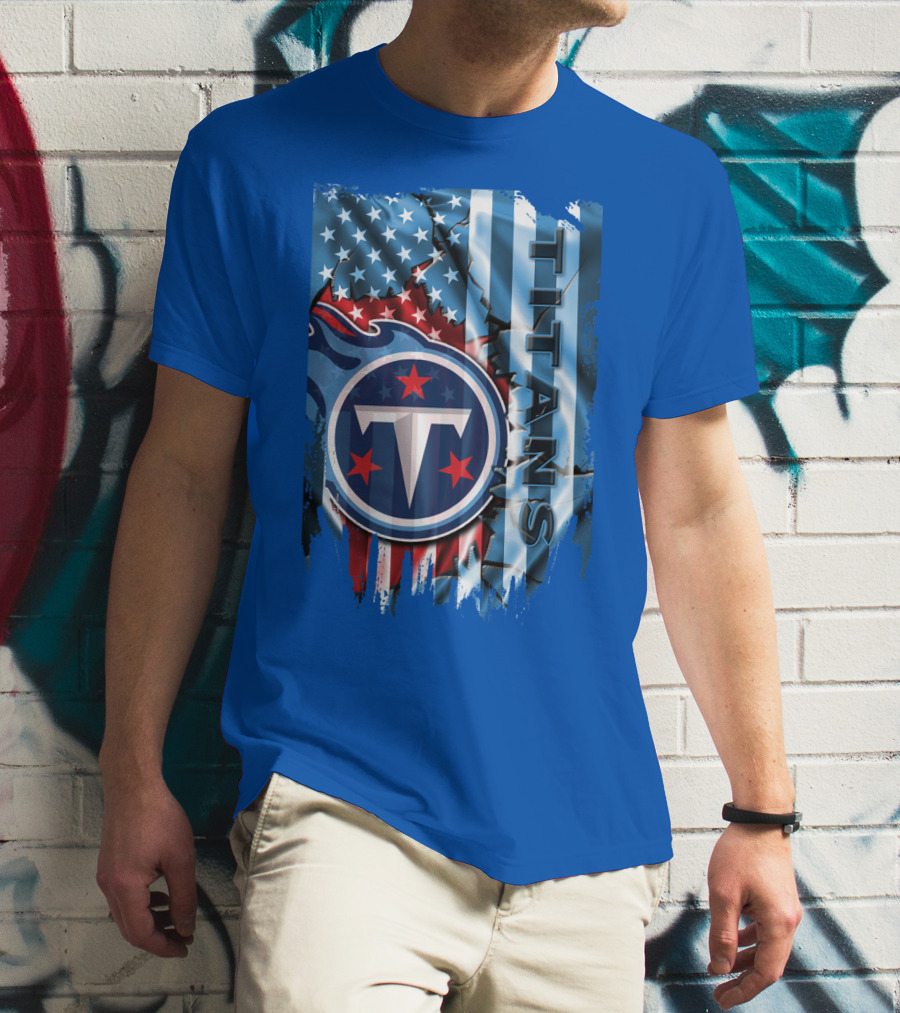 Tennessee Titans American Flag Background Stars And Stripes T-Shirt