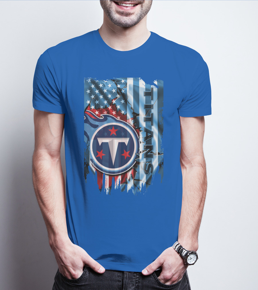 Tennessee Titans American Flag Background Stars And Stripes T-Shirt