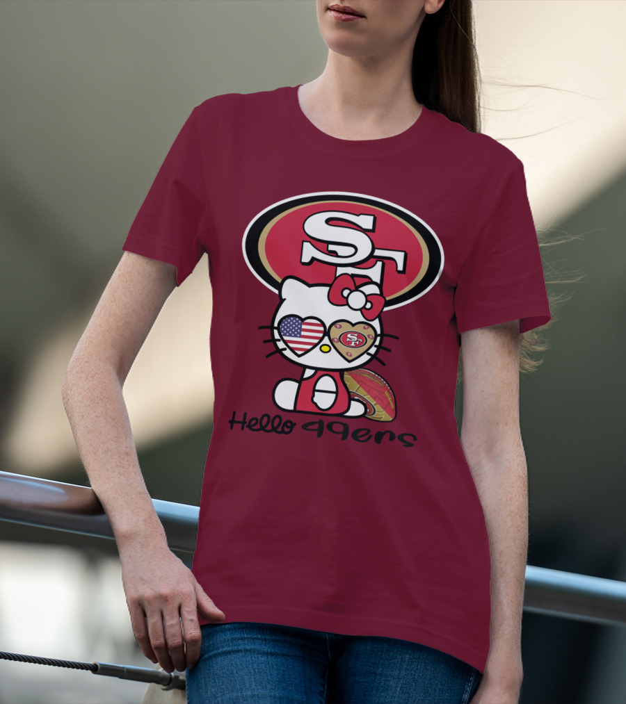Hello 49ers San Francisco 49ers Football Fan Heart Kitty T-Shirt