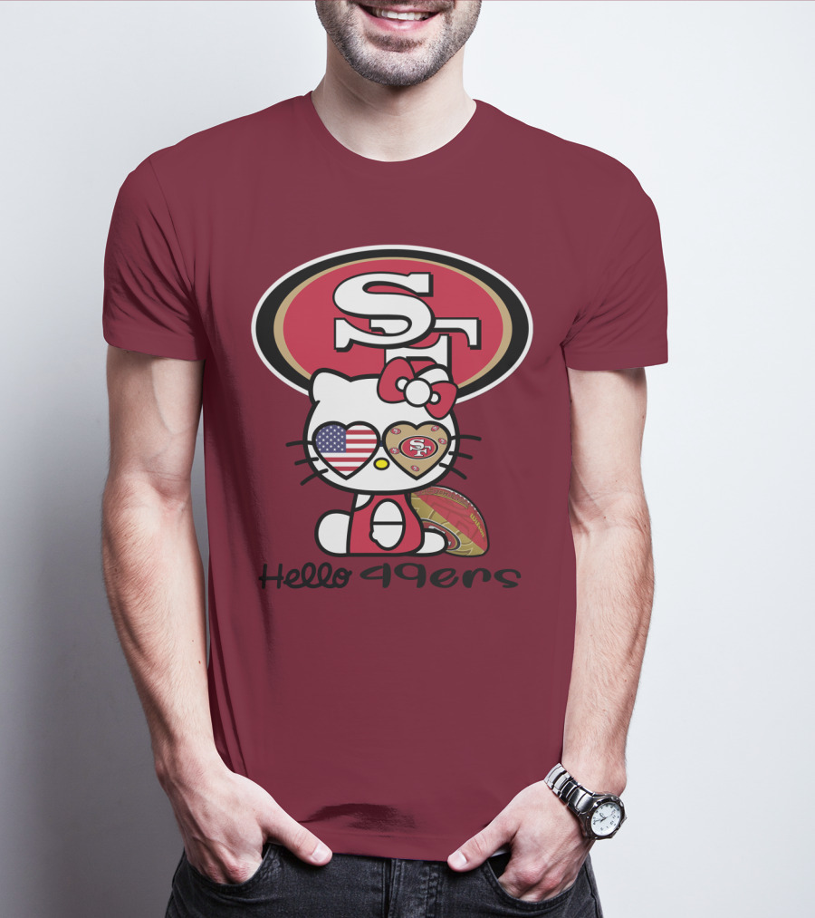 Hello 49ers San Francisco 49ers Football Fan Heart Kitty T-Shirt