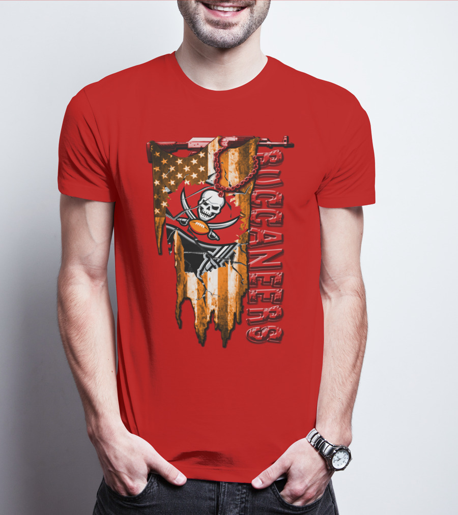 Tampa Bay Buccaneers American Flag Skull T-Shirt