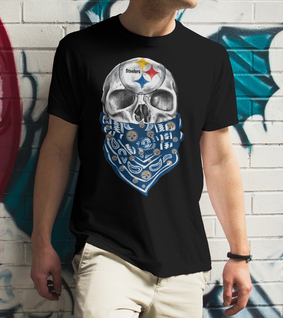 Pittsburgh Steelers Skull Bandana With Team Logo Elements T-Shirt