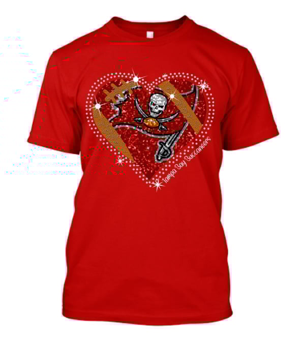Tampa Bay Buccaneers Heart Logo With Football And Sword Elements T-Shirt