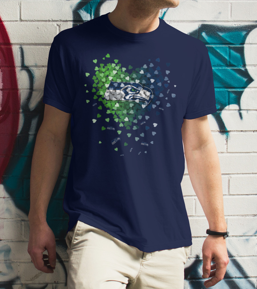 Seattle Seahawks Heart Logo Blue And Green Hearts T-Shirt