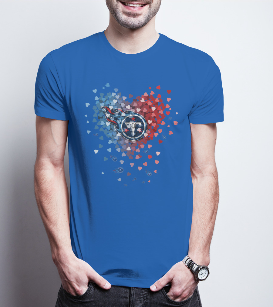 Tennessee Titans Heart Logo Red And Blue Hearts T-Shirt