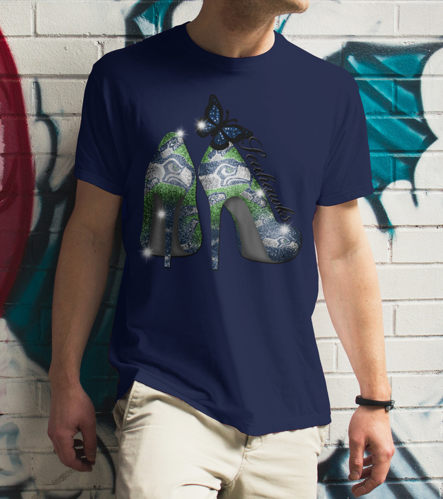 Seattle Seahawks High Heels Butterfly Sparkle T-Shirt