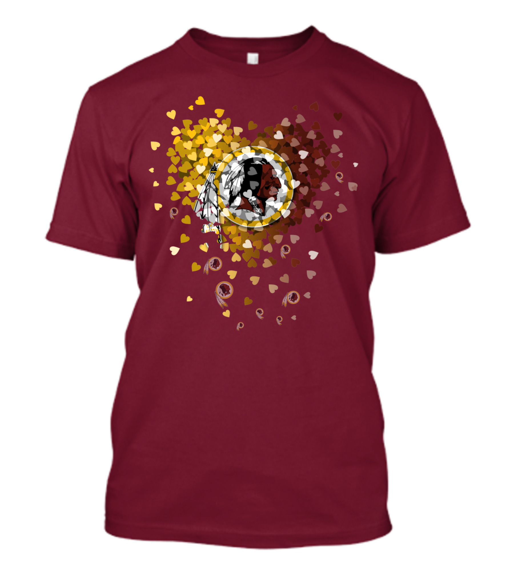 Washington Redskins Heart-Shaped Design With Logo And Colorful Hearts T-Shirt